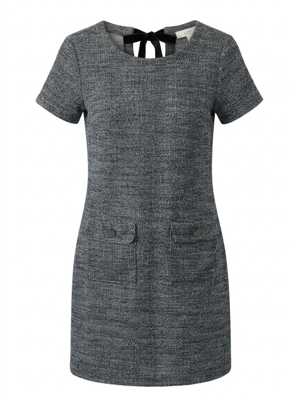 LOFT Heathered Gray Short-Sleeve Tweed Shift Dress